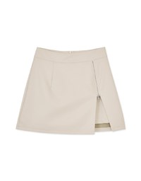 Casual Faux Leather Zipper Slit Mini Skirt