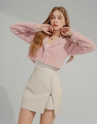 Casual Faux Leather Zipper Slit Mini Skirt
