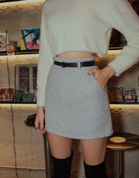Glitter Tweed Mini Skirt (With Belt)