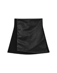 Mixed Material Splice Faux Leather Skirts