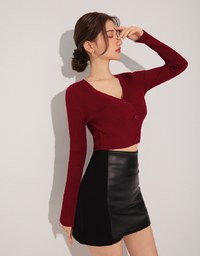 Mixed Material Splice Faux Leather Skirts