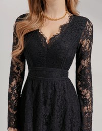 V-Neck Lace Translucent Mini Dress