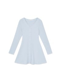 V-neck Button Down Fit and Flare Mini Knit Dress