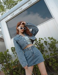 Sleek Denim Jeans Cropped Top Blazer Jacket