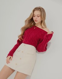 Off-Shoulder Twisted Knit Top