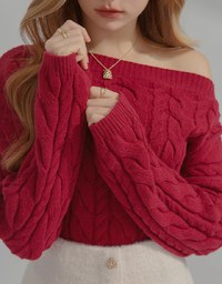 Off-Shoulder Twisted Knit Top