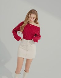 Off-Shoulder Twisted Knit Top