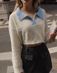 Contrast Lapel Knit Top