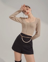 Double Zip Square Neck Knit Top