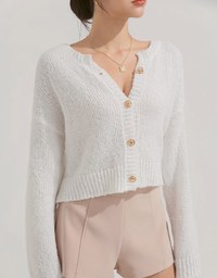 Puffy Knit Button Up Top