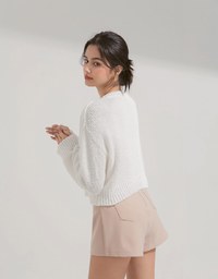 Puffy Knit Button Up Top