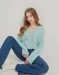 Puffy Knit Button Up Top
