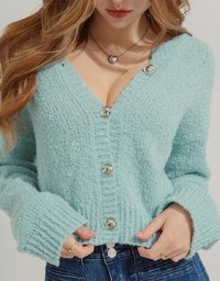 Puffy Knit Button Up Top