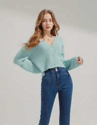 Puffy Knit Button Up Top