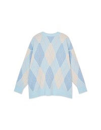 Vintage Preppy Style Argyle Oversized Knit Top Cardigan