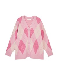 Vintage Preppy Style Argyle Oversized Knit Top Cardigan