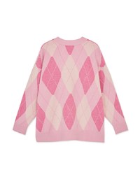 Vintage Preppy Style Argyle Oversized Knit Top Cardigan
