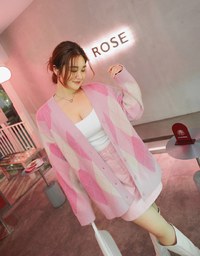 Vintage Preppy Style Argyle Oversized Knit Top Cardigan