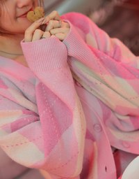 Vintage Preppy Style Argyle Oversized Knit Top Cardigan