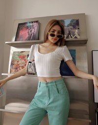 Sweetheart Neck Textured Short Sleeve Top