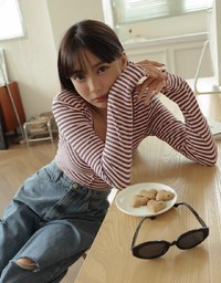 Striped Square Neck Top (With Shoulder Pads)