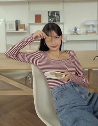 Striped Square Neck Top (With Shoulder Pads)