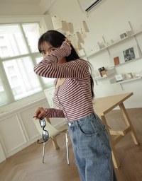 Striped Square Neck Top (With Shoulder Pads)