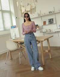 Striped Square Neck Top (With Shoulder Pads)