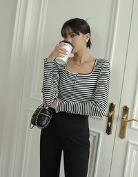 Striped Square Neck Top (With Shoulder Pads)