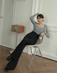 Striped Square Neck Top (With Shoulder Pads)