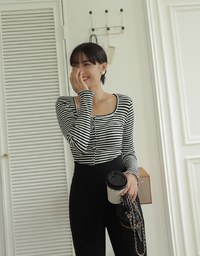 Striped Square Neck Top (With Shoulder Pads)