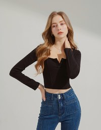 Plain Square Neck Knit Top