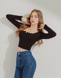 Plain Square Neck Knit Top
