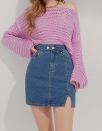 Side Double ButtonSlit Denim Jeans Skirt
