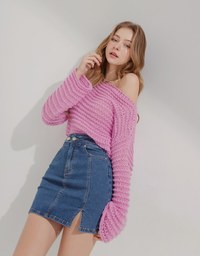 Side Double ButtonSlit Denim Jeans Skirt