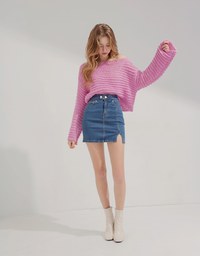 Side Double ButtonSlit Denim Jeans Skirt