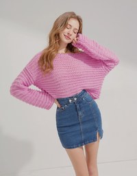 Side Double ButtonSlit Denim Jeans Skirt