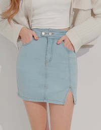 Side Double ButtonSlit Denim Jeans Skirt