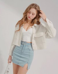 Side Double ButtonSlit Denim Jeans Skirt