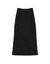 Cargo Style Front Slit Denim Jeans Maxi Skirt