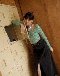 Cargo Style Front Slit Denim Jeans Maxi Skirt