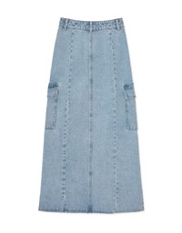 Cargo Style Front Slit Denim Jeans Maxi Skirt