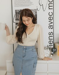 Cargo Style Front Slit Denim Jeans Maxi Skirt