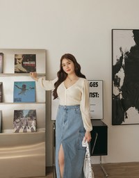 Cargo Style Front Slit Denim Jeans Maxi Skirt