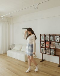 Plush Large Plaid Slit Skirt