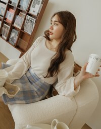Plush Large Plaid Slit Skirt