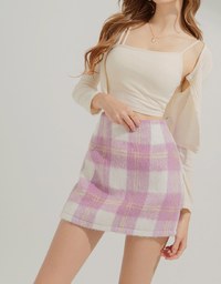 Plush Large Plaid Slit Skirt