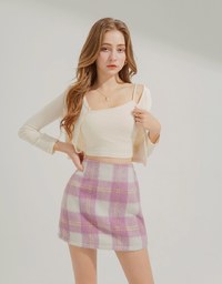 Plush Large Plaid Slit Skirt