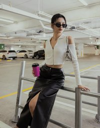 Front Slit Faux Leather Maxi Skirt