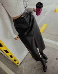 Front Slit Faux Leather Maxi Skirt